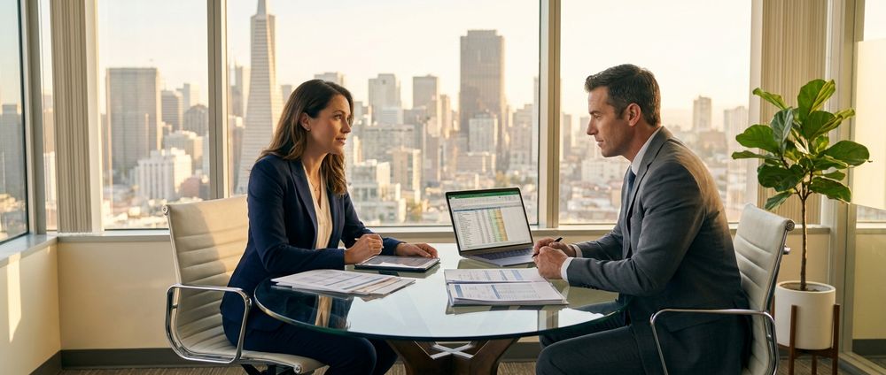 Small business owner reviewing compliance documents